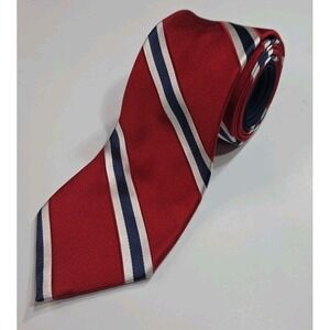 TOMMY HILFIGER 100% Silk Tie Red Navy White Stripe Classic 3x60